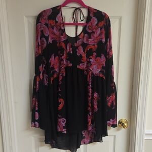 Free People Black and Pink Paisley Tunic